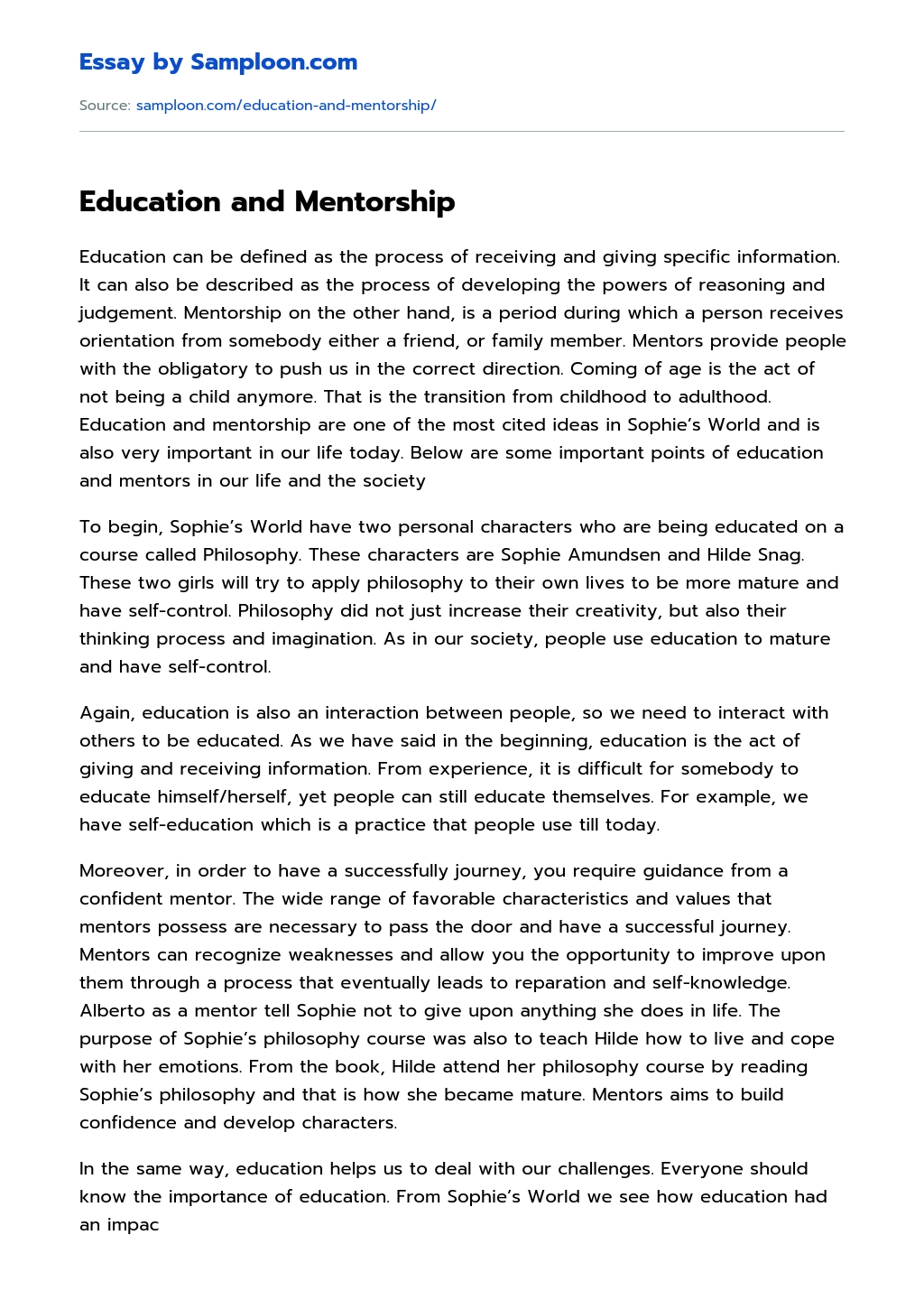 Education and Mentorship essay