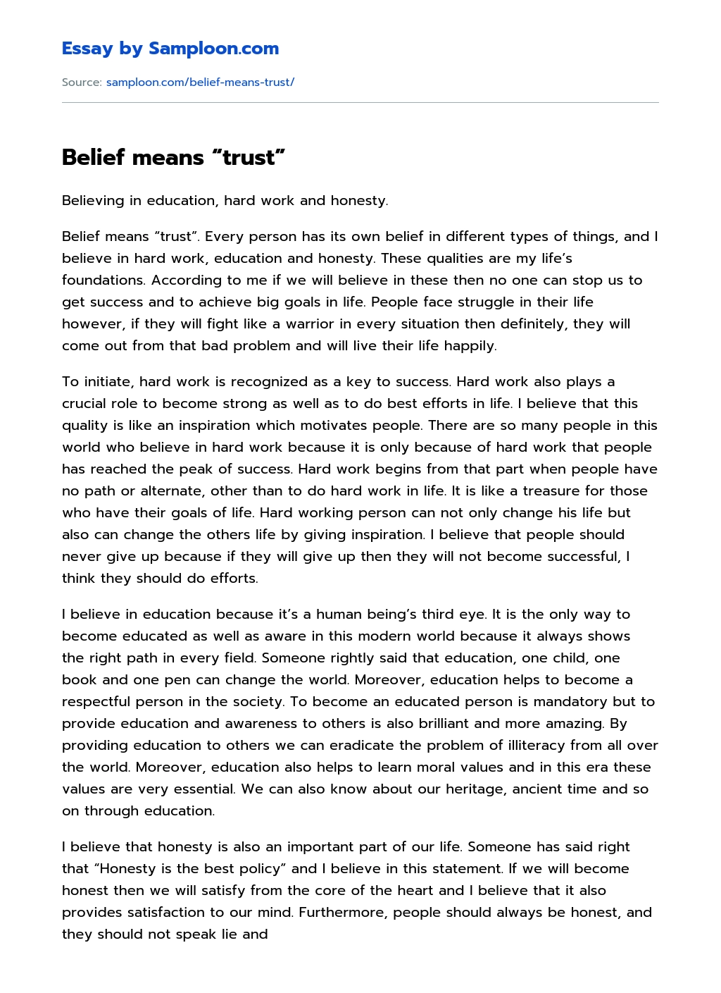 Belief means “trust” essay