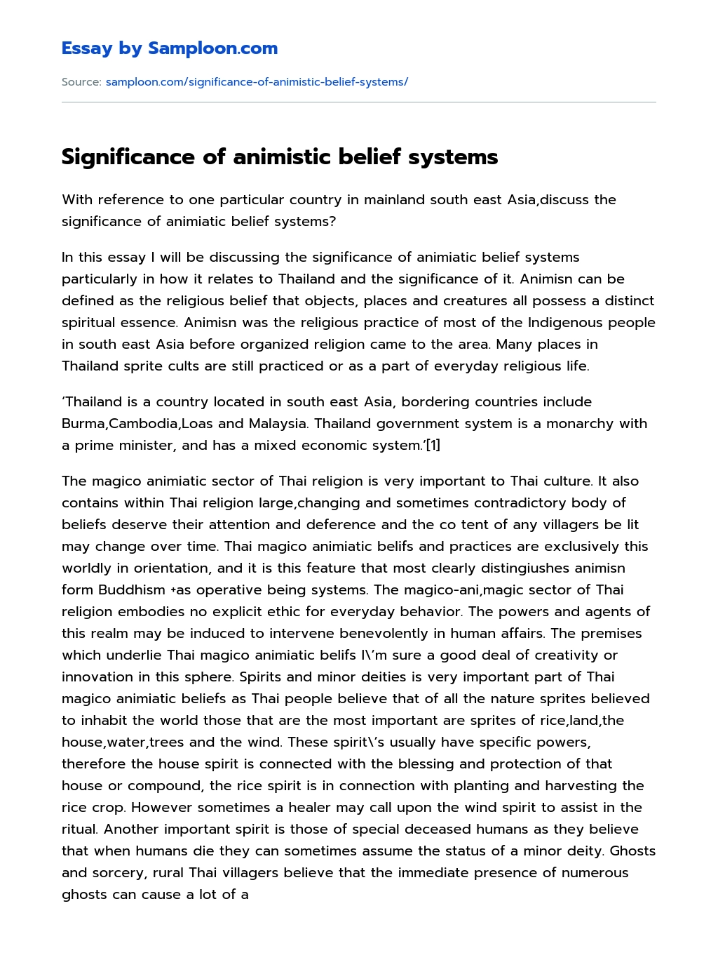 Significance of animistic belief systems essay