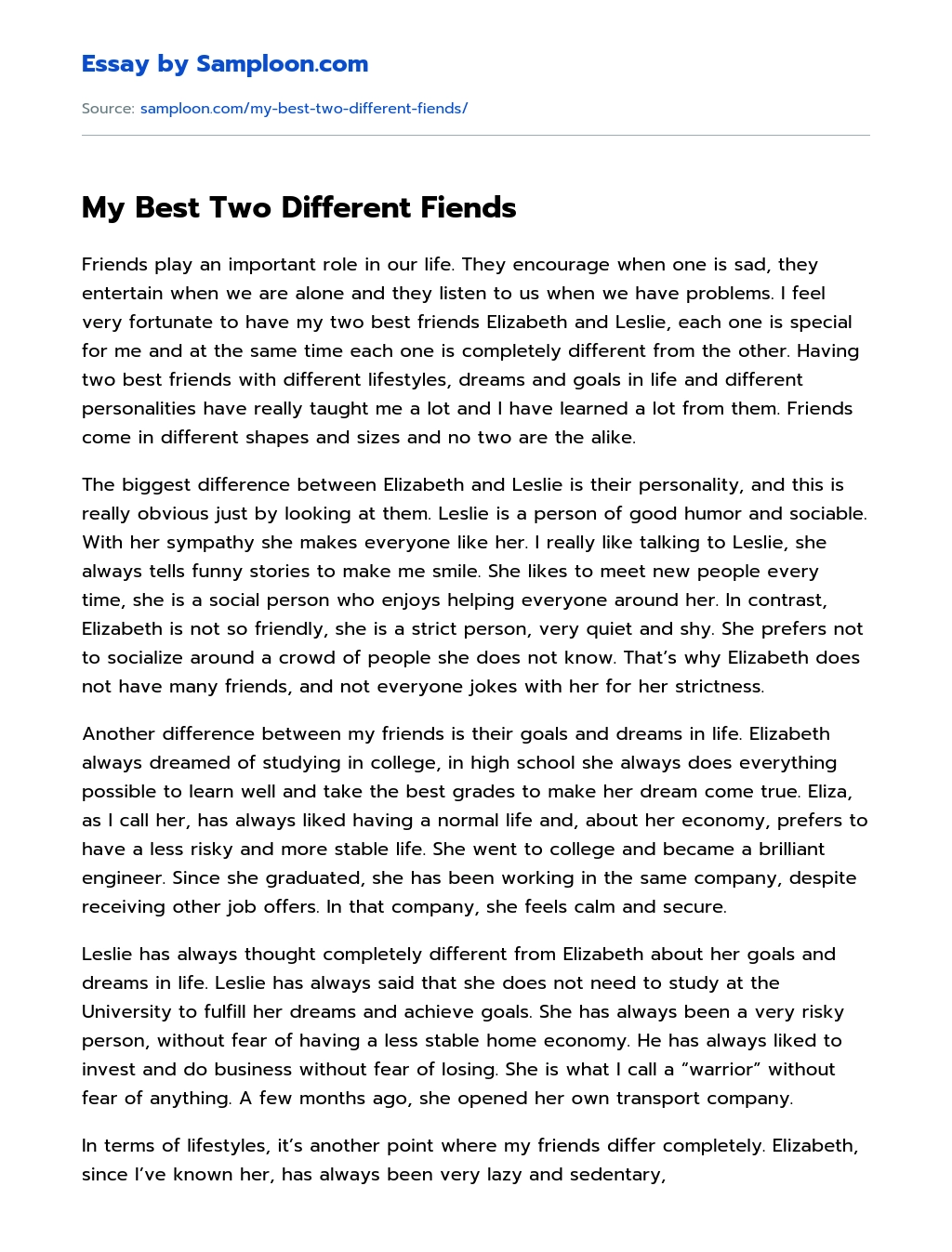 My Best Two Different Fiends essay