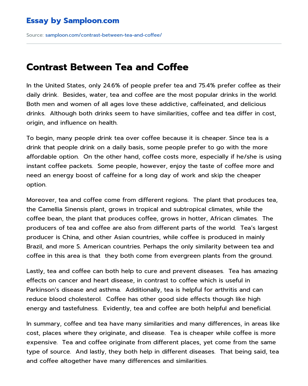Contrast Between Tea and Coffee essay