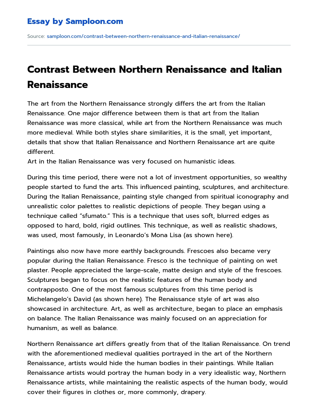 Contrast Between Northern Renaissance and Italian Renaissance essay