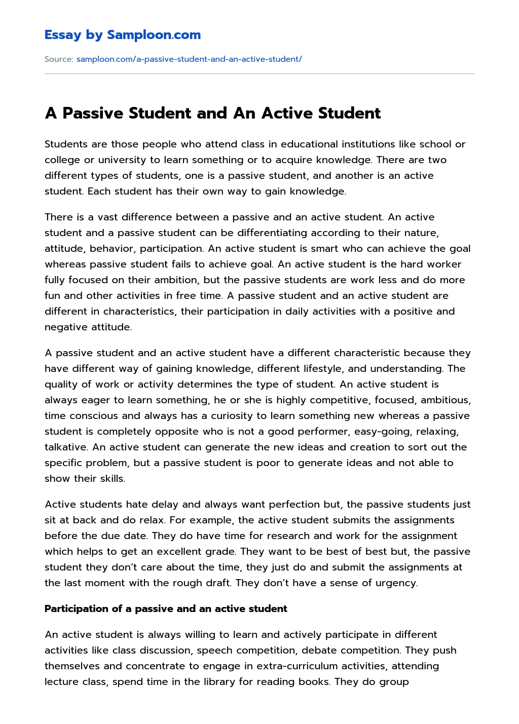A Passive Student and An Active Student essay