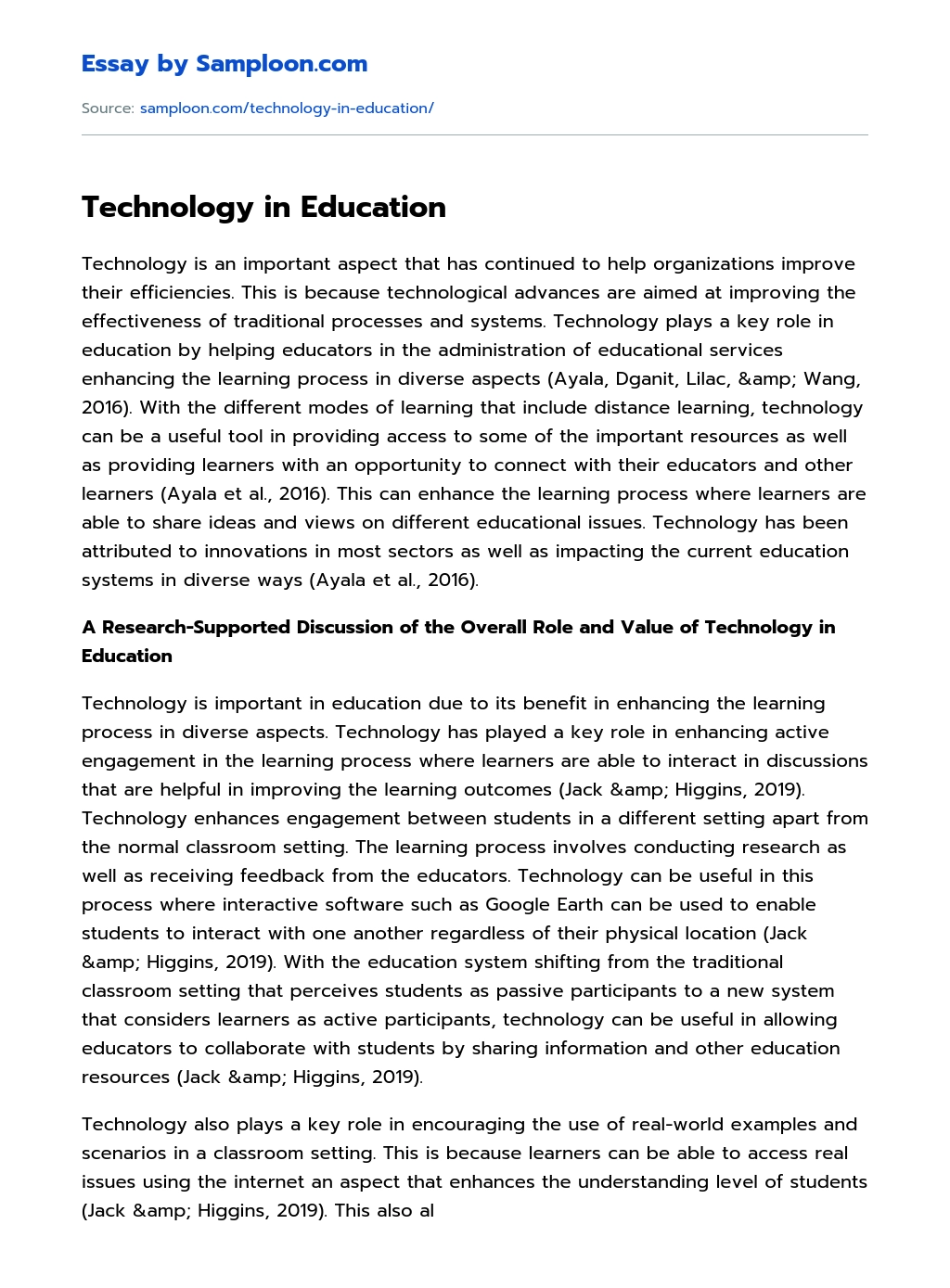 Role and Value of Technology in Education essay