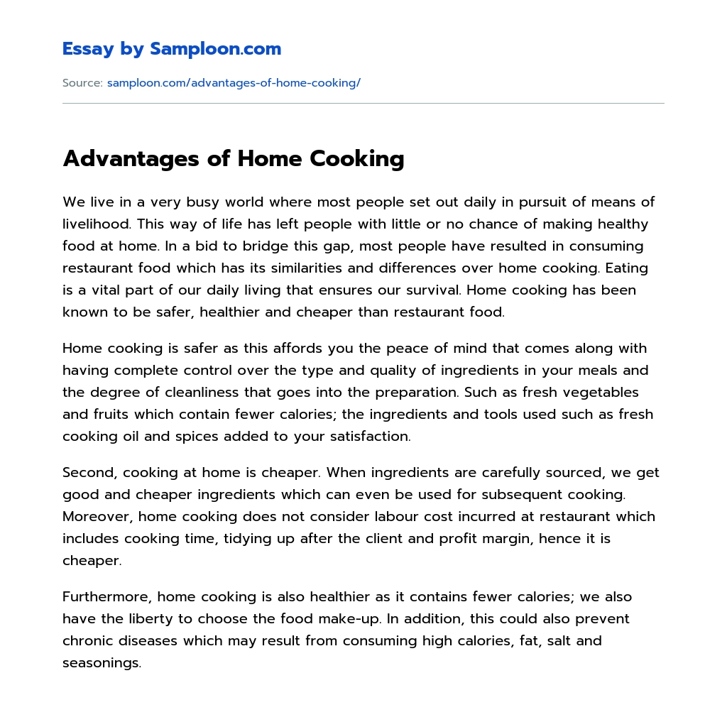 Advantages of Home Cooking essay