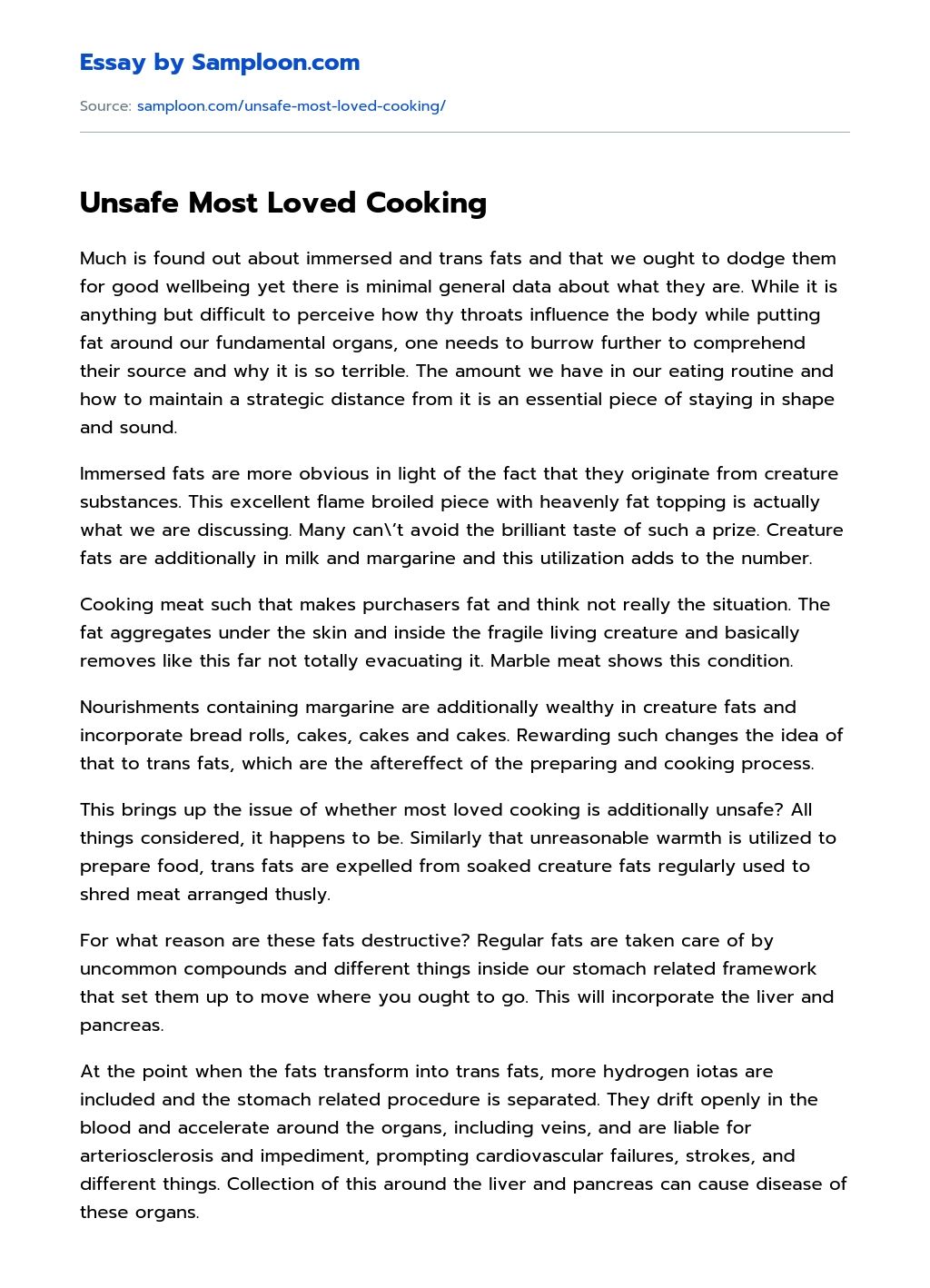Unsafe Most Loved Cooking essay