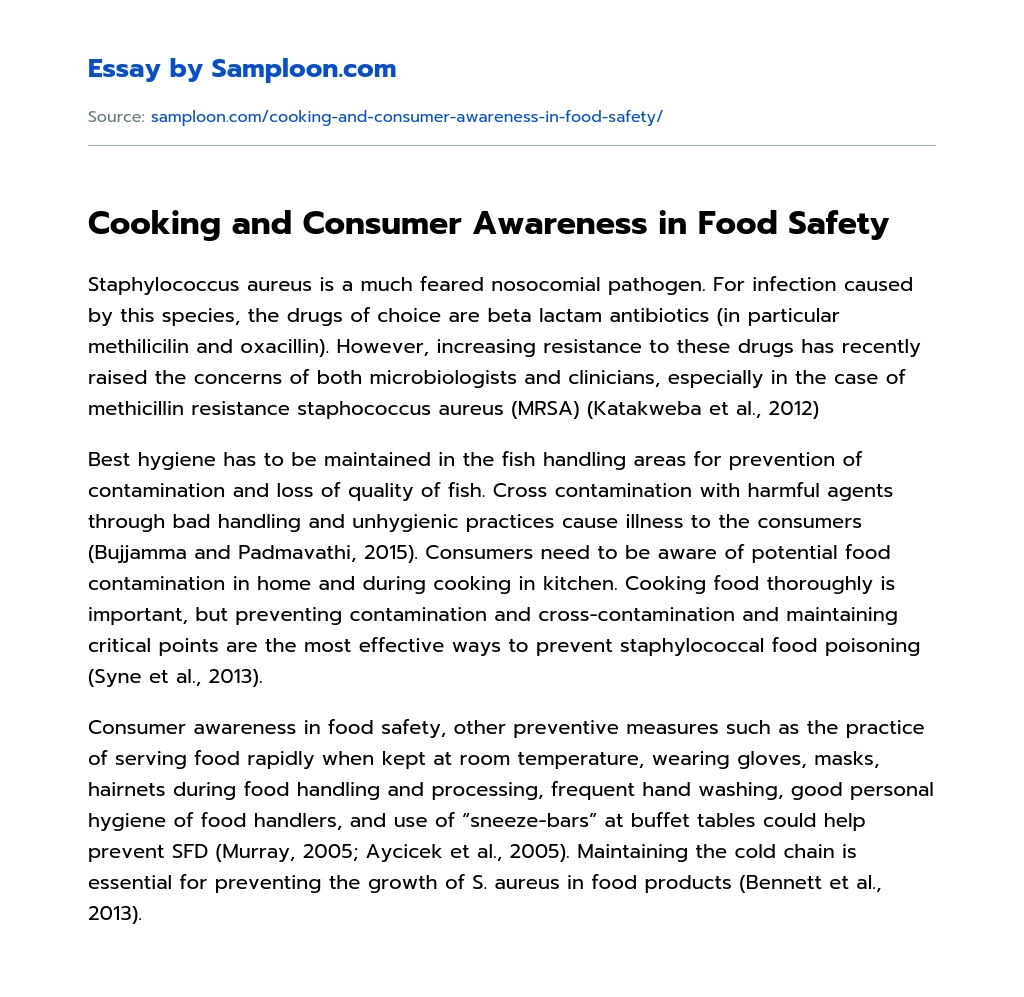 Cooking and Consumer Awareness in Food Safety essay