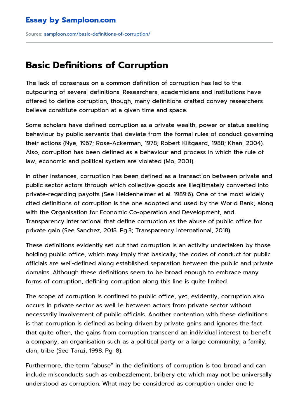 Basic Definitions of Corruption Argumentative Essay essay