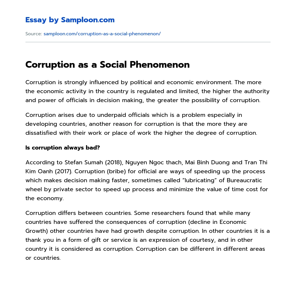 Corruption as a Social Phenomenon essay