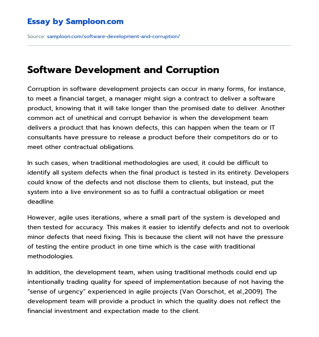 Software Development and Corruption essay