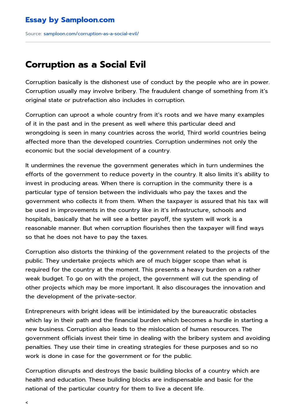 Corruption as a Social Evil essay
