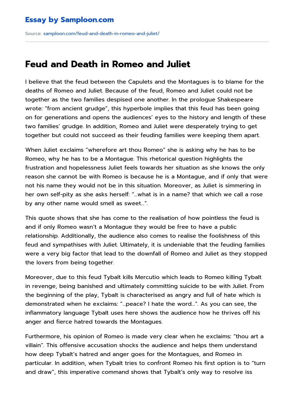 Feud and Death in Romeo and Juliet essay