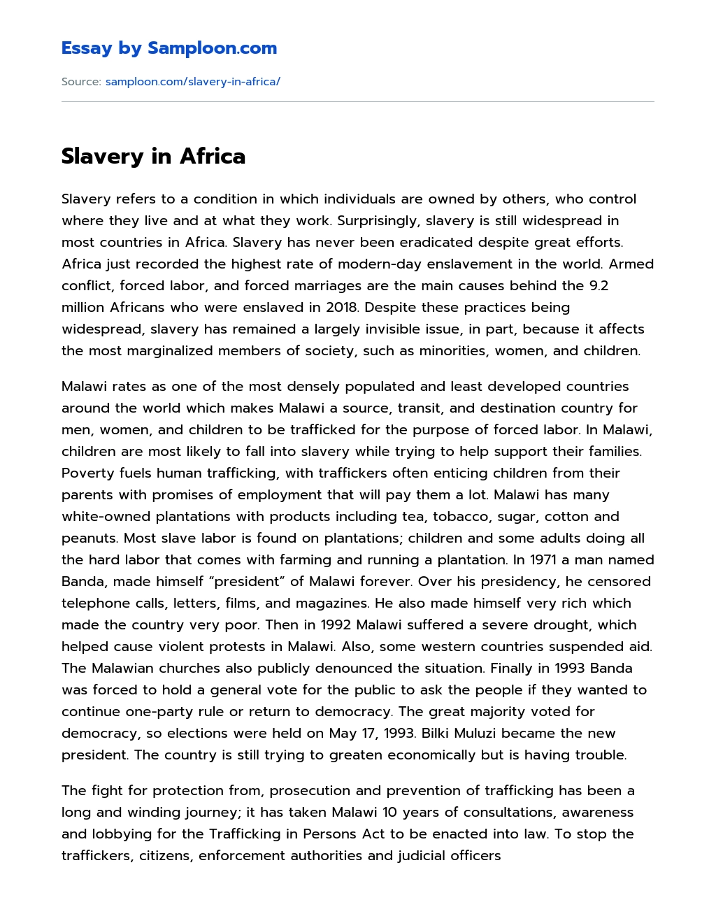 Slavery in Africa essay