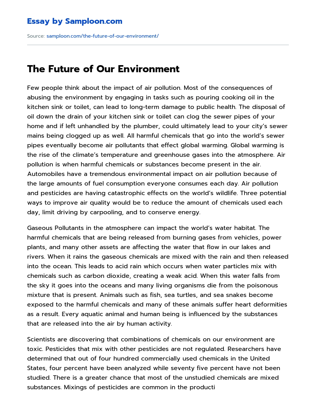 The Future of Our Environment essay
