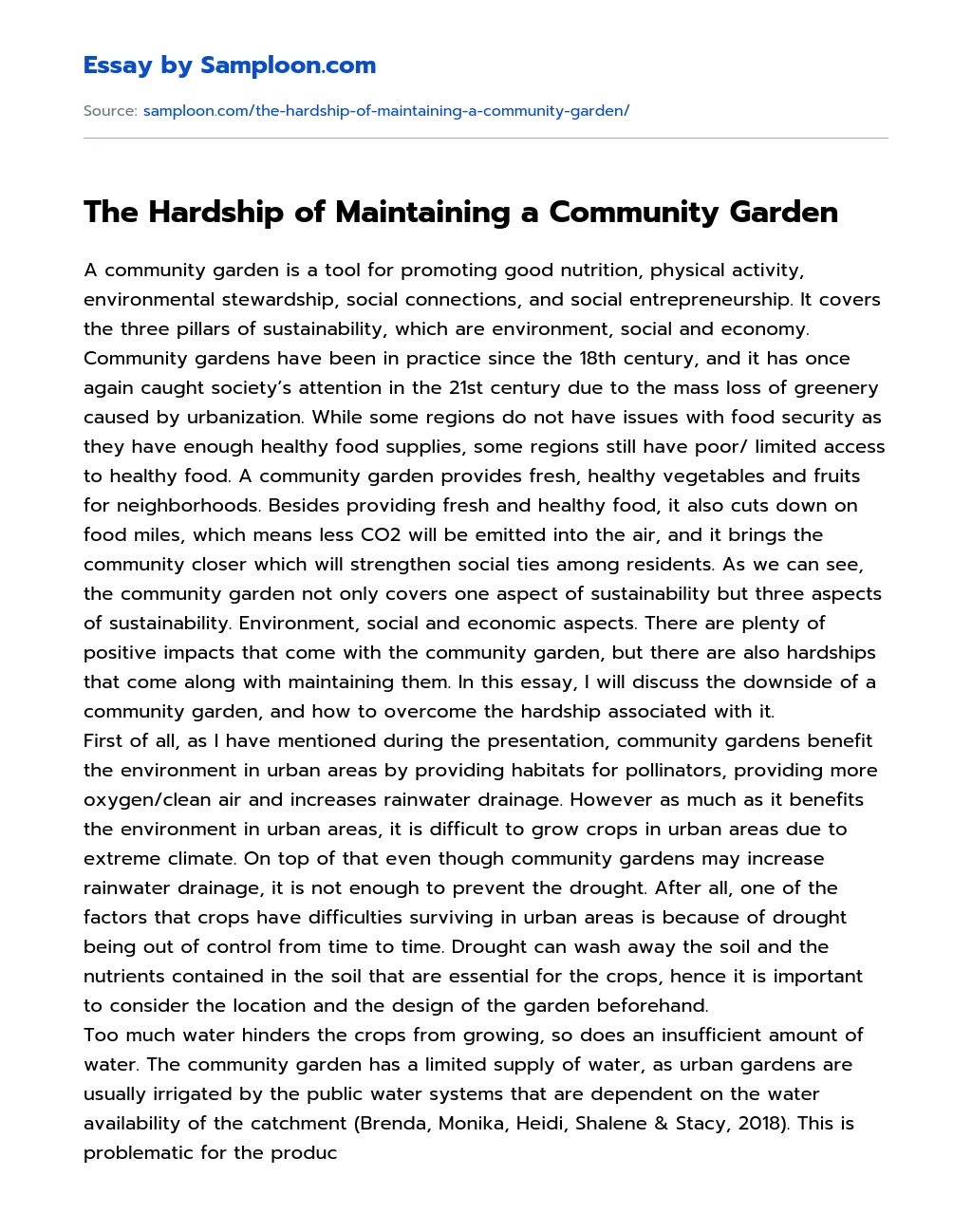 The Hardship of Maintaining a Community Garden  essay