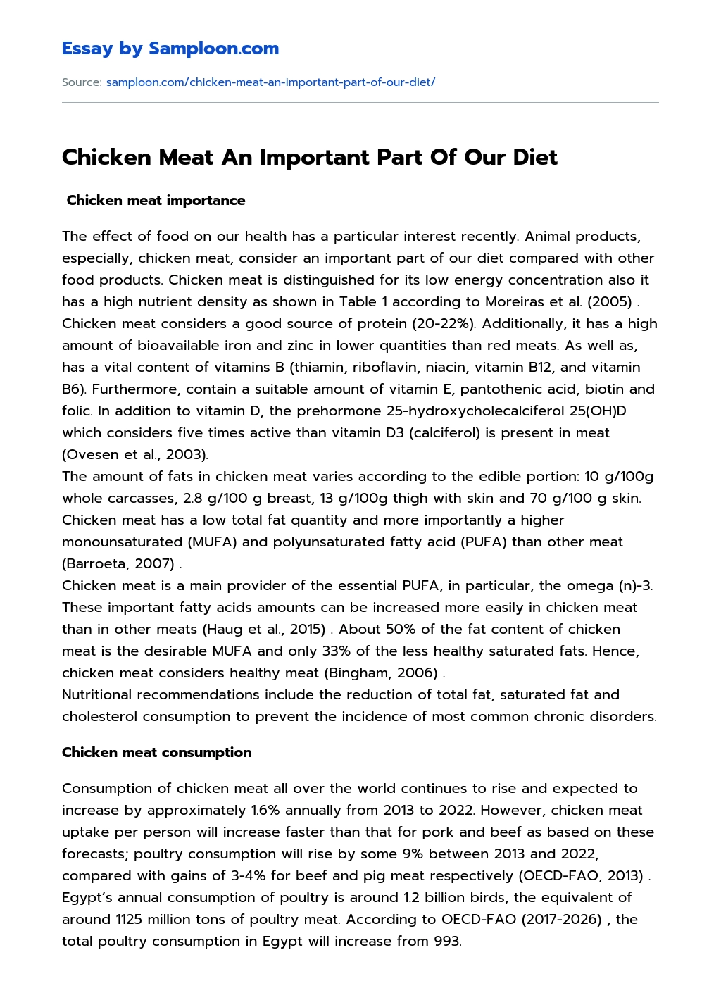 Chicken Meat An Important Part Of Our Diet essay