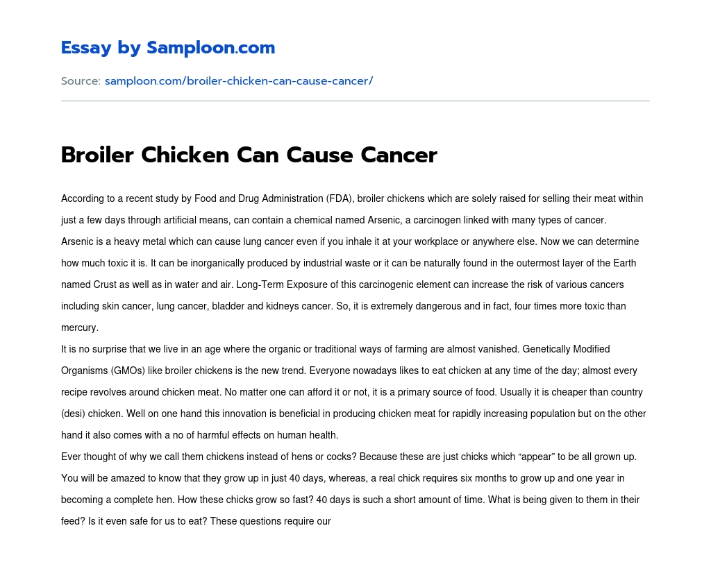 Broiler Chicken Can Cause Cancer essay