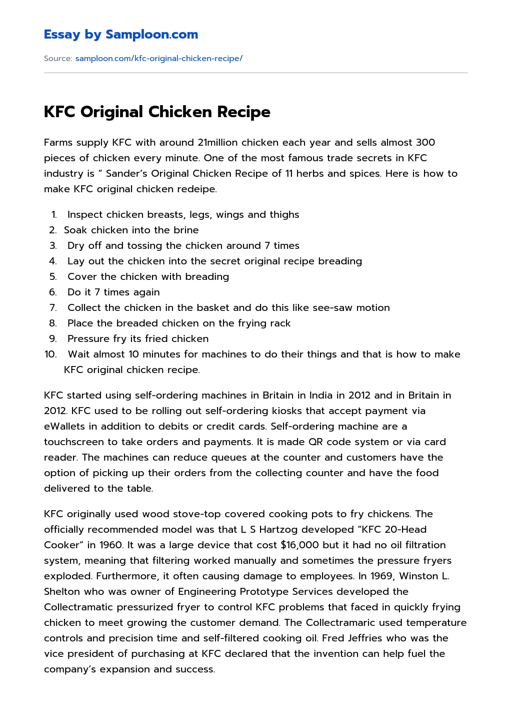 KFC Original Chicken Recipe essay