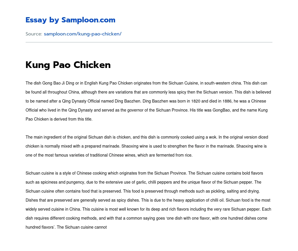 Kung Pao Chicken essay