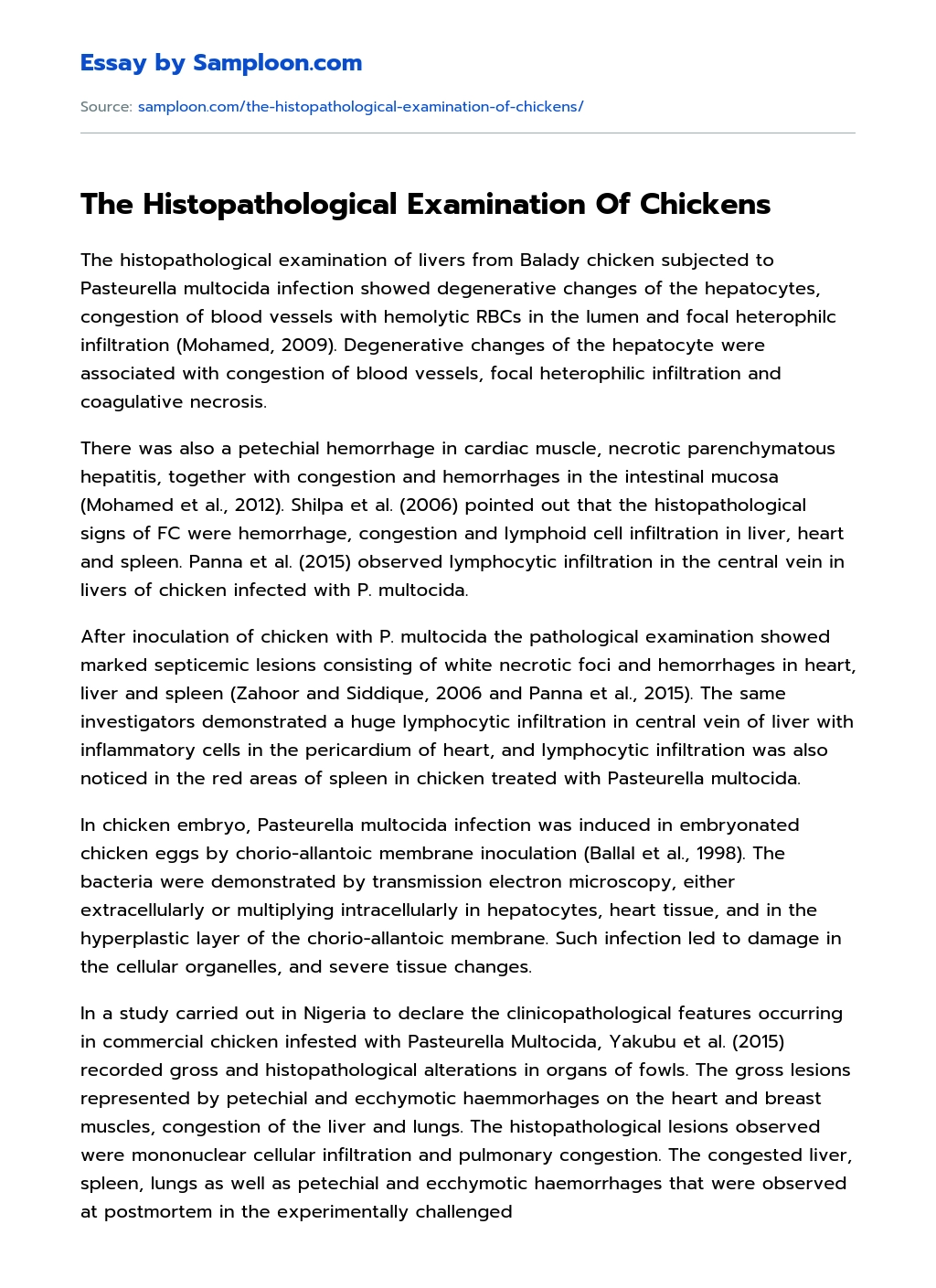 The Histopathological Examination Of Chickens Research Paper essay