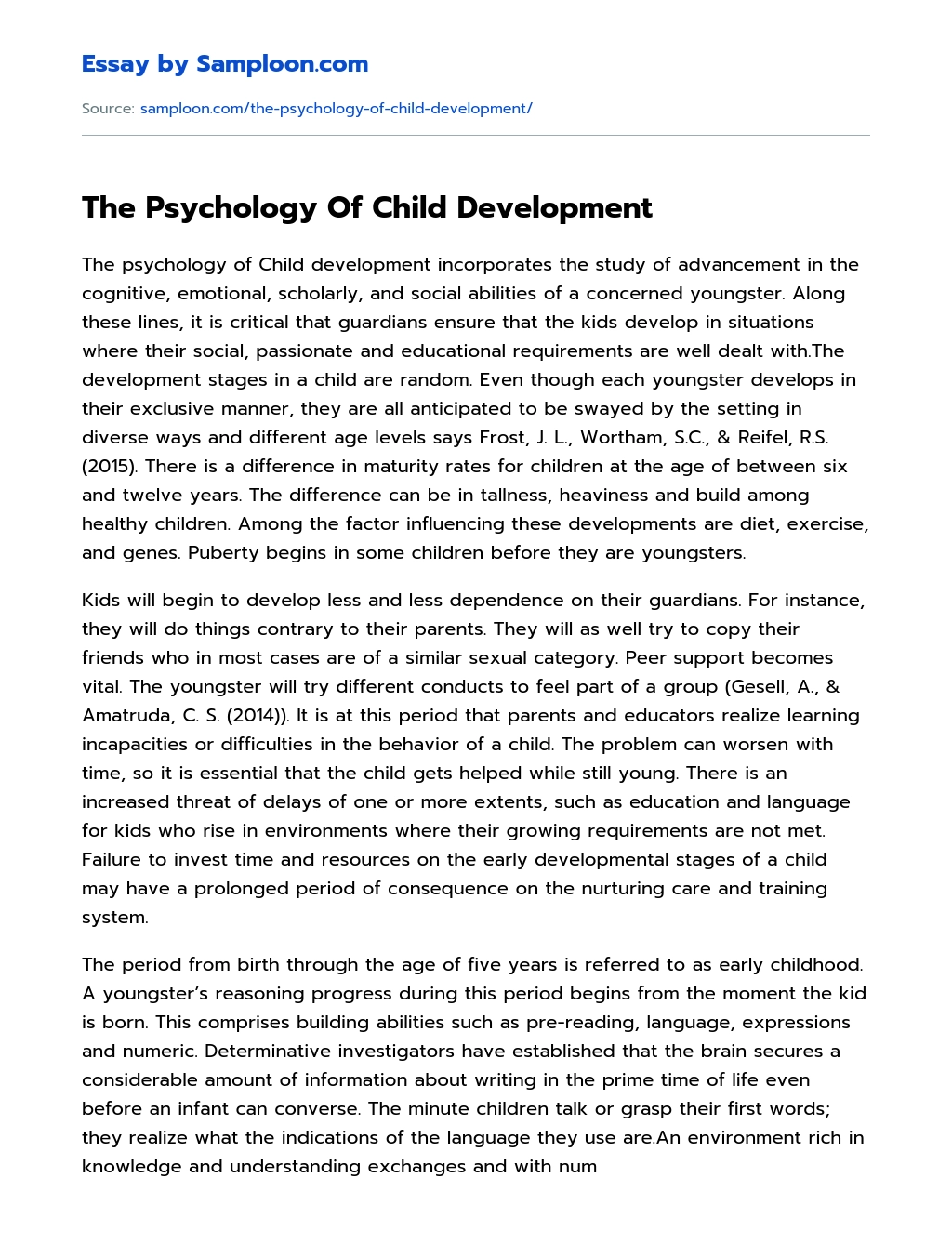 The Psychology Of Child Development essay