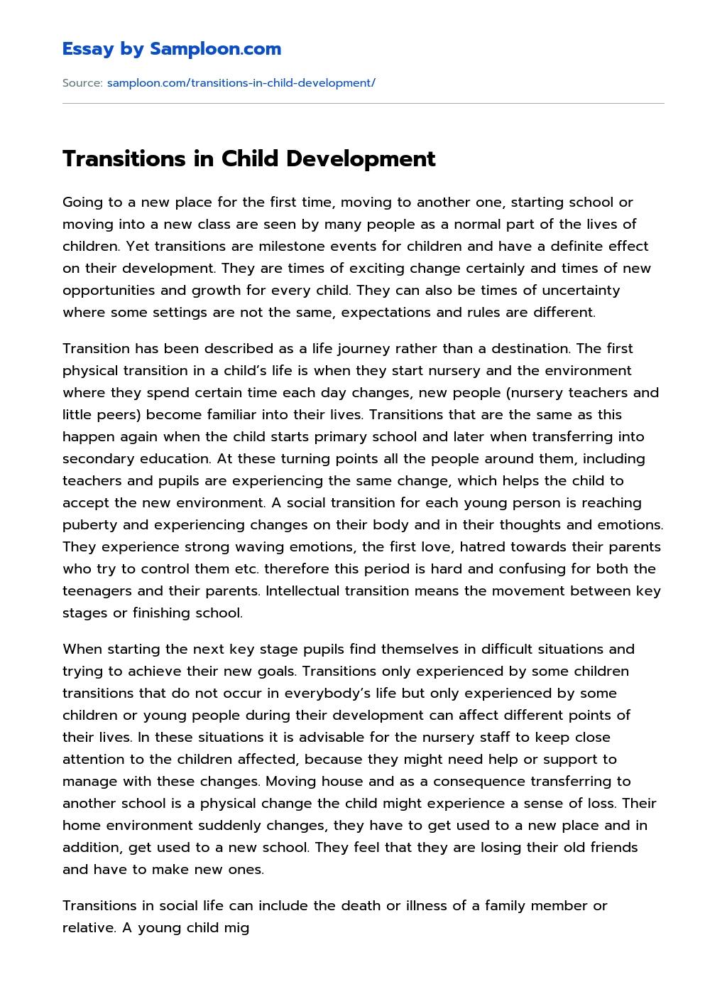 Transitions in Child Development essay
