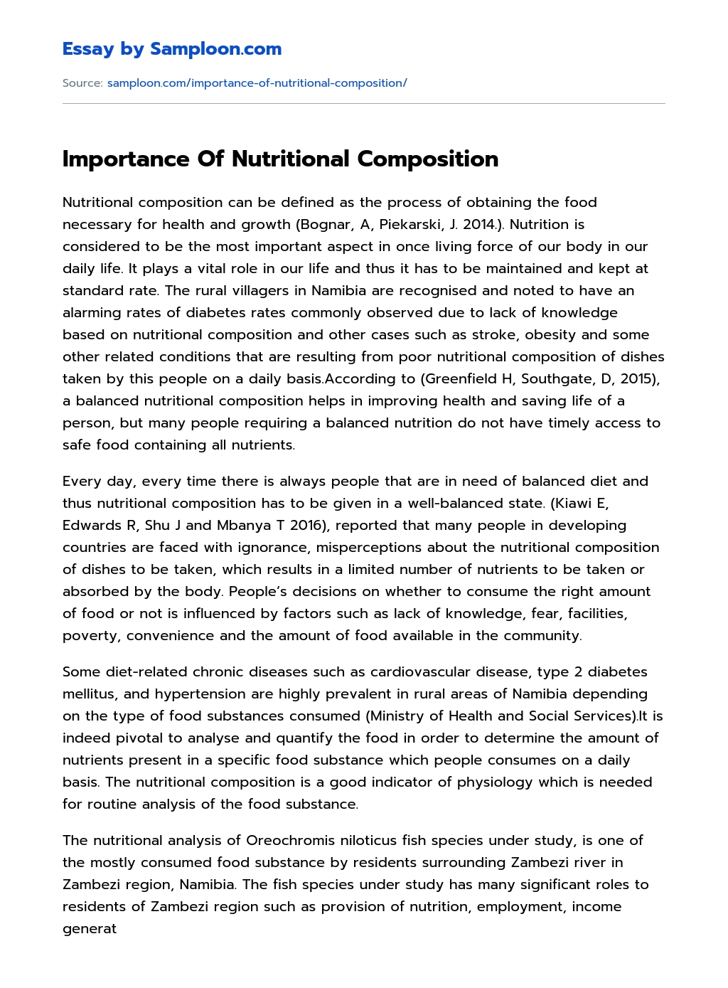 Importance Of Nutritional Composition Analytical Essay essay