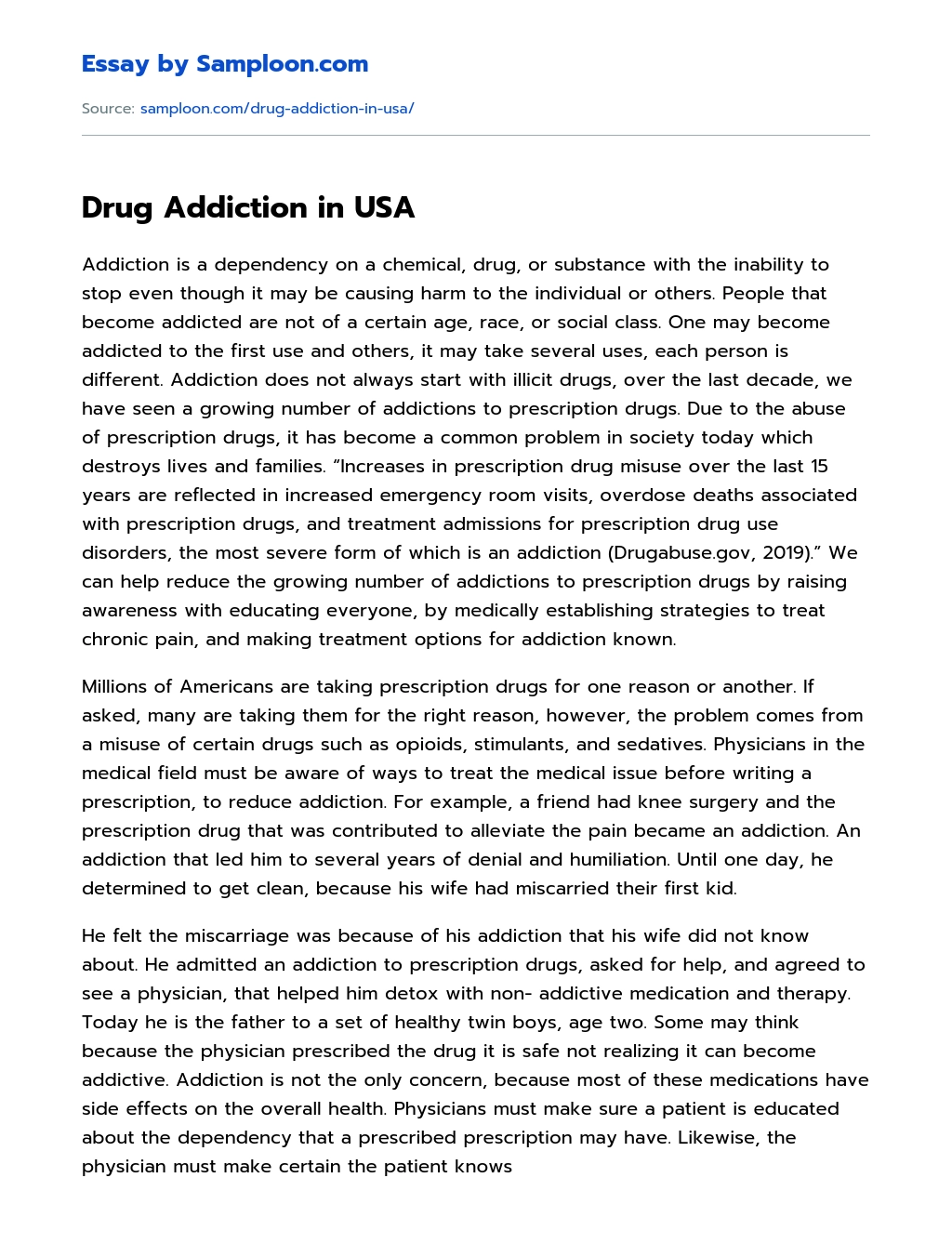Drug Addiction in USA essay