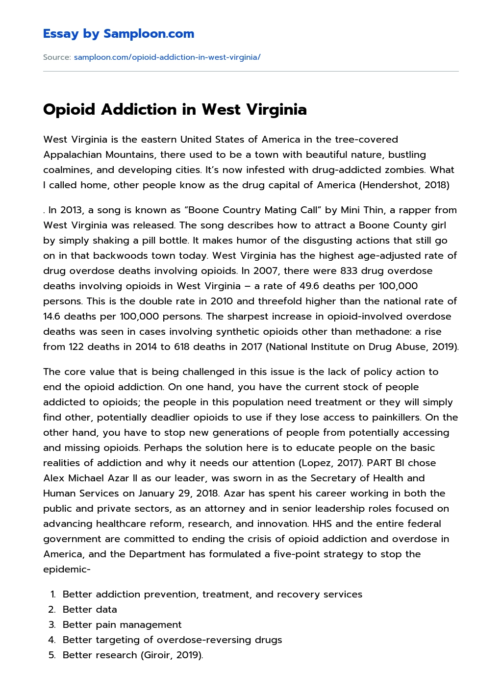 Opioid Addiction in West Virginia essay