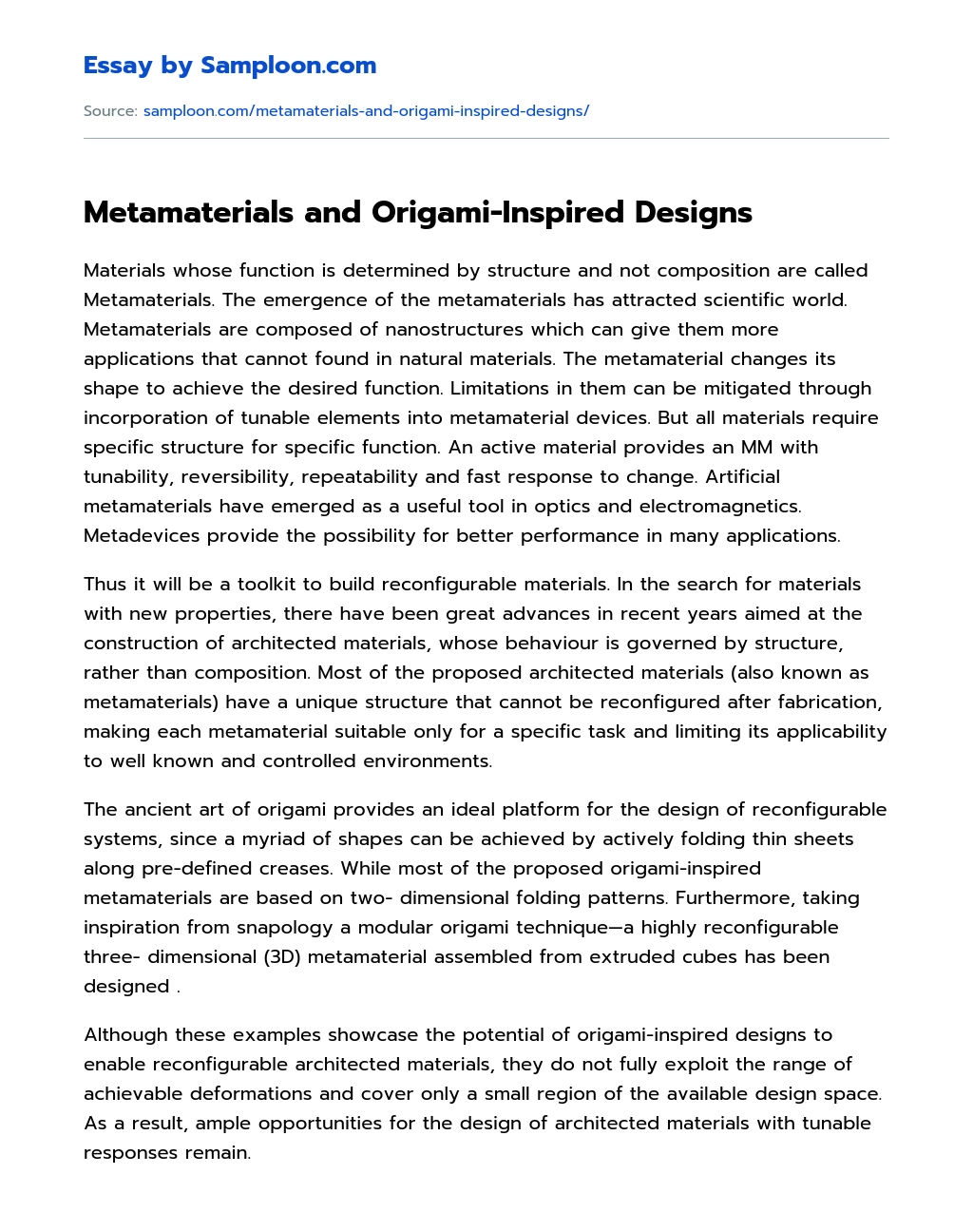 Metamaterials and Origami-Inspired Designs essay