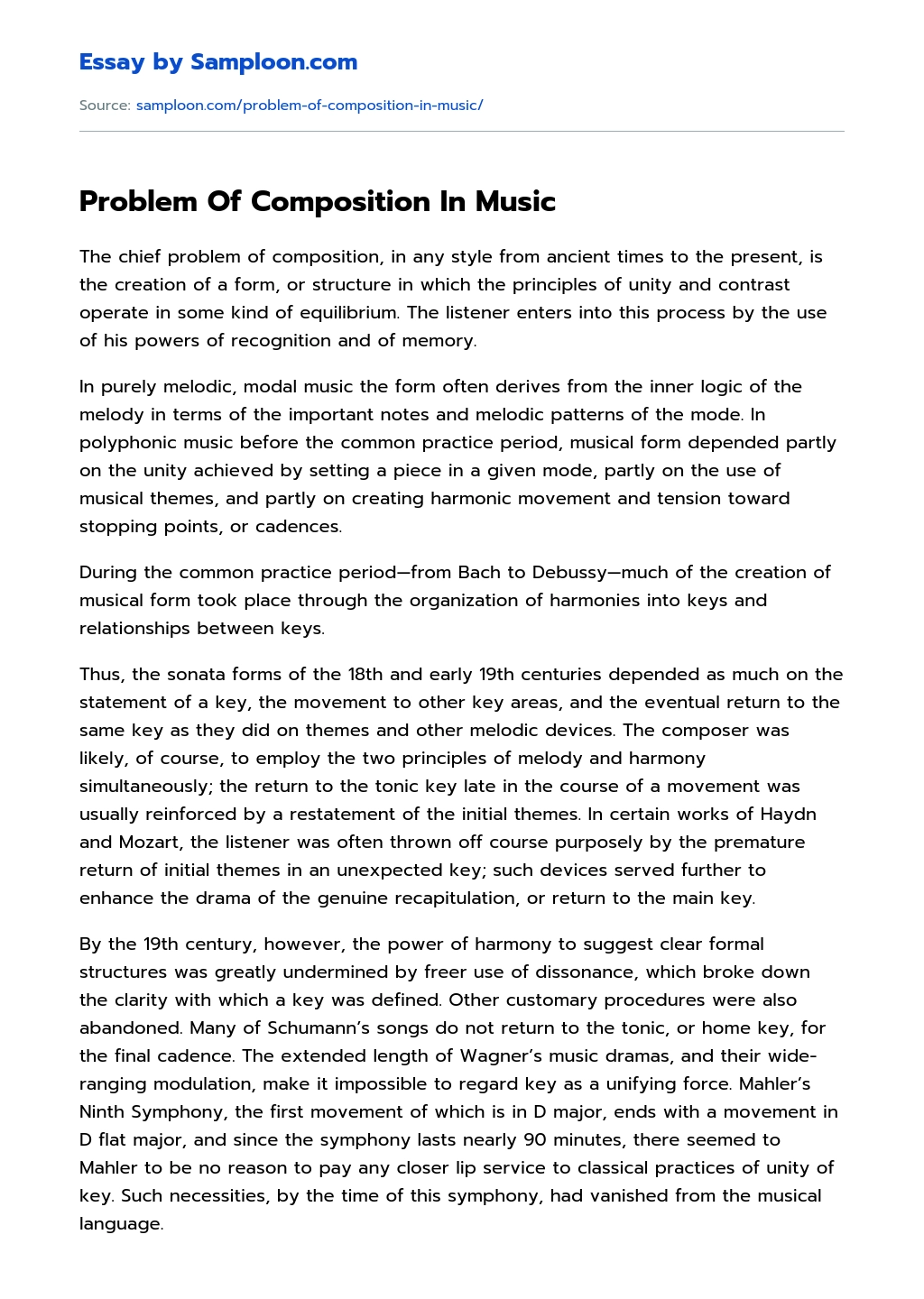 Problem Of Composition In Music essay