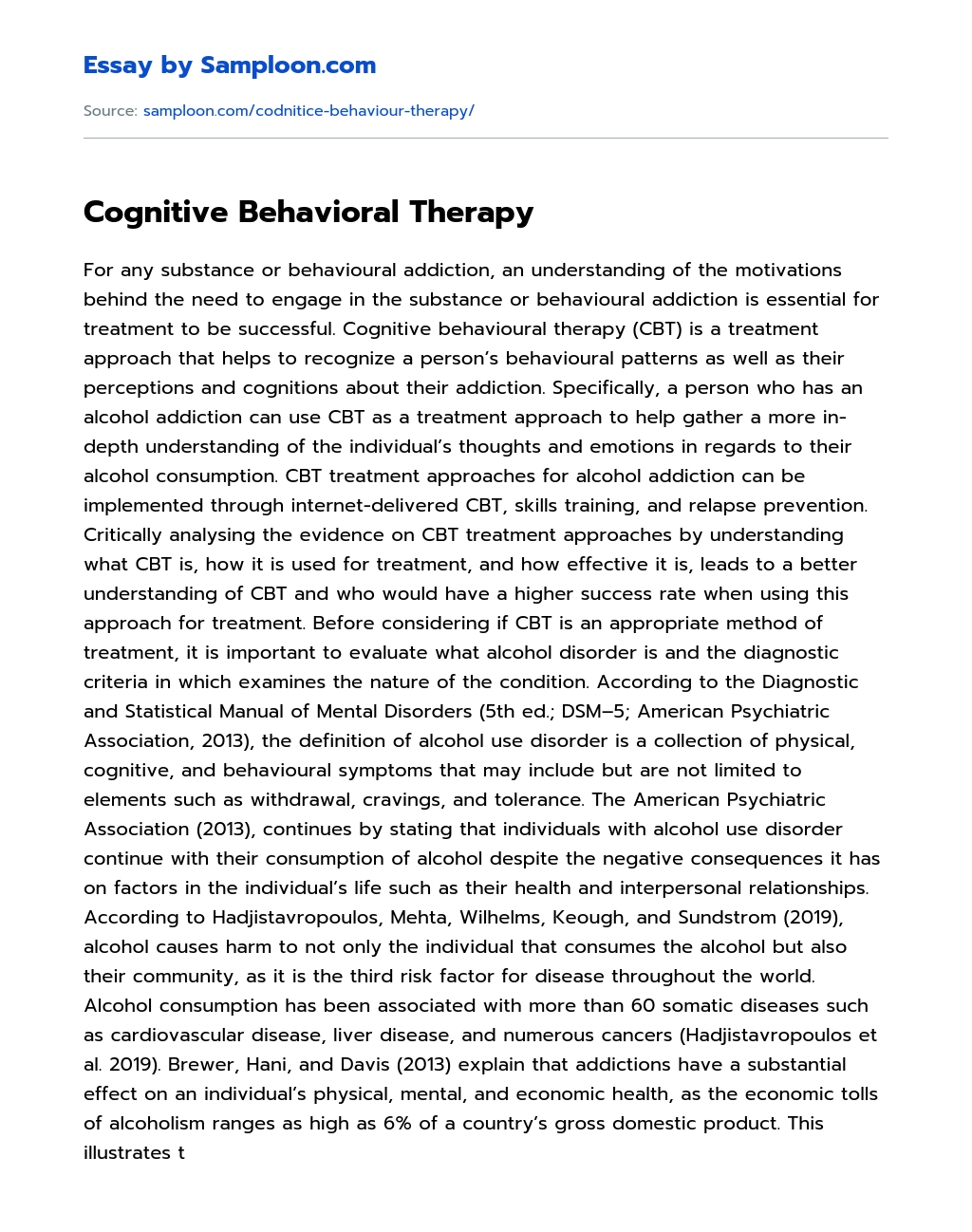 Cognitive Behavioral Therapy essay
