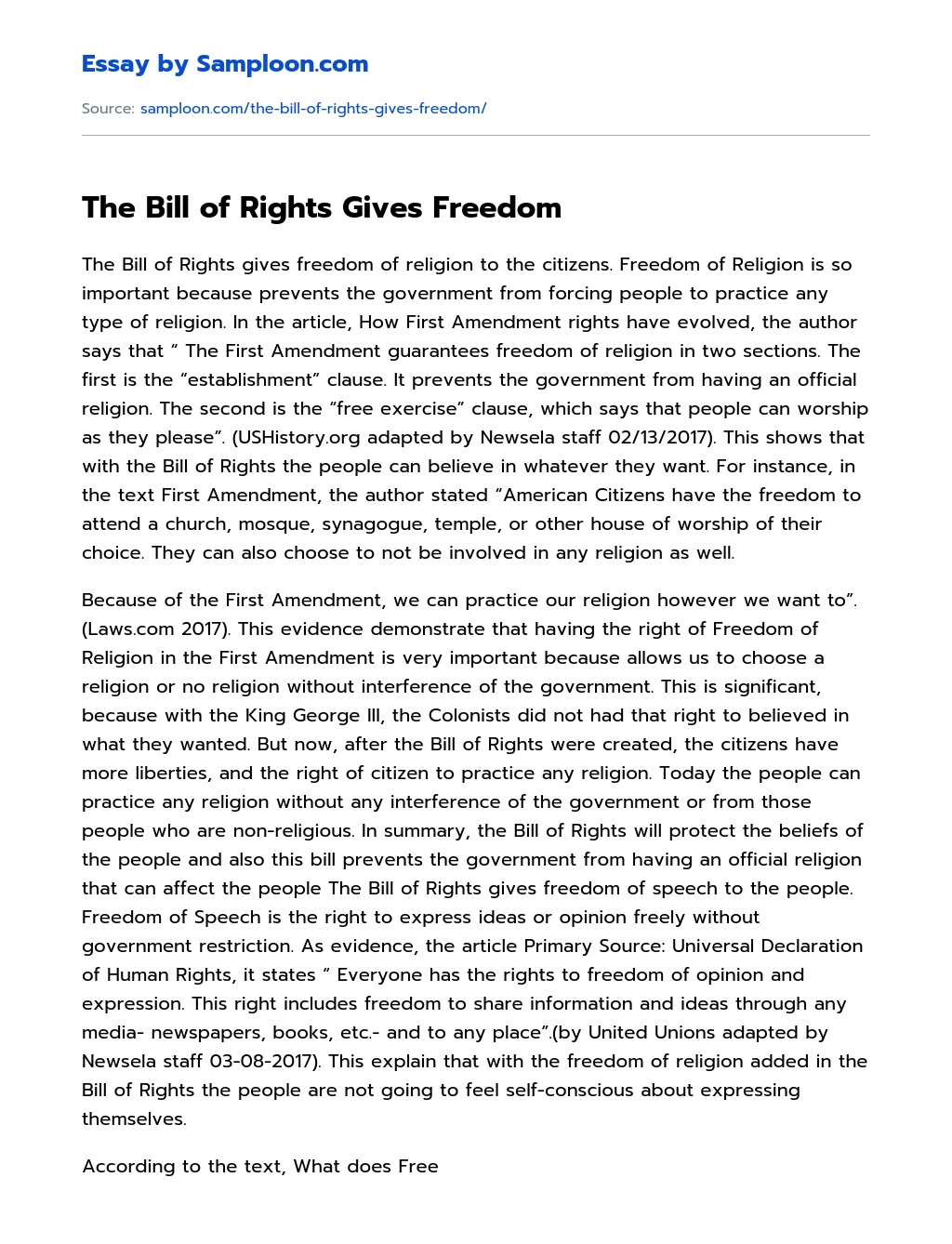 The Bill of Rights Gives Freedom essay