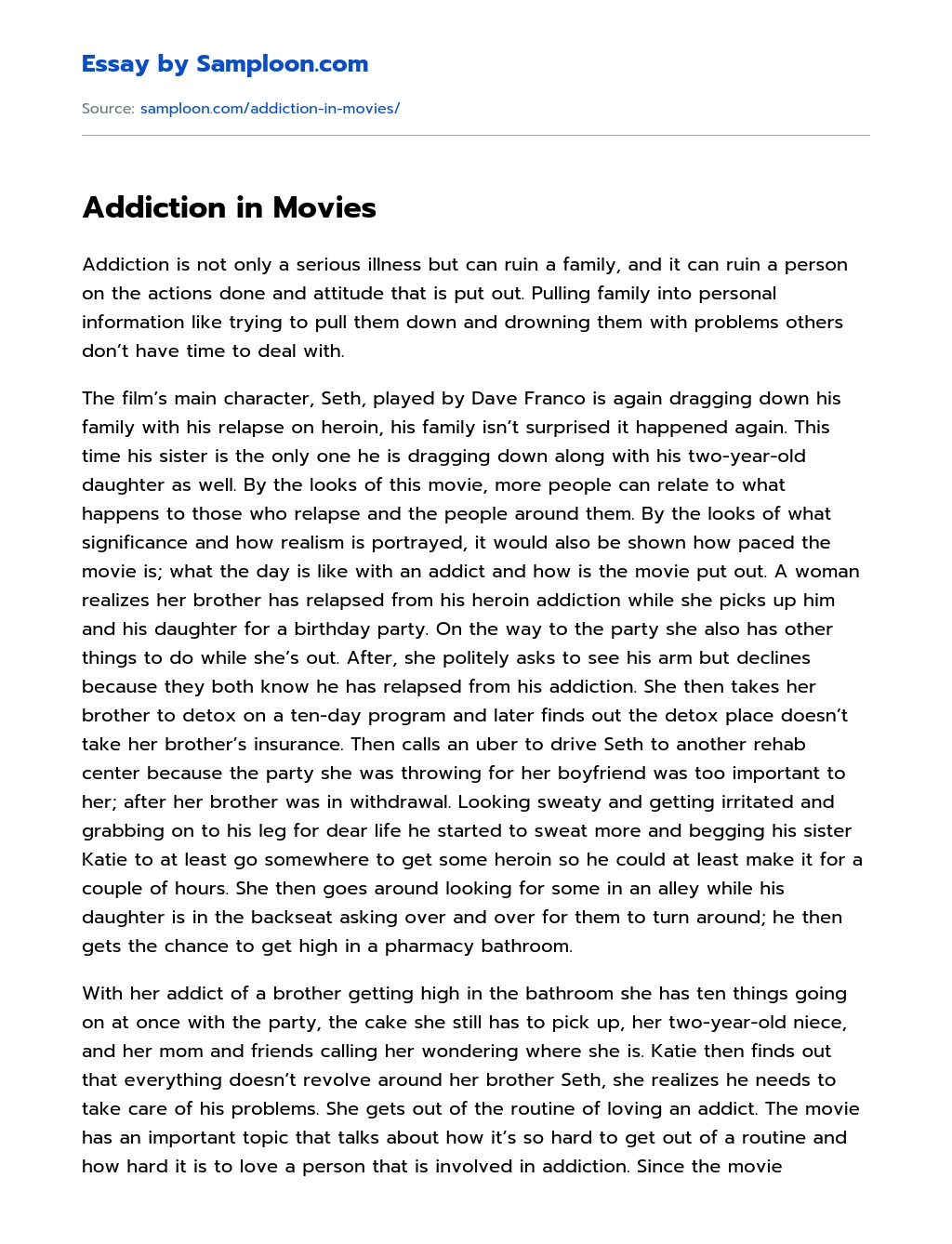 Addiction in Movies essay