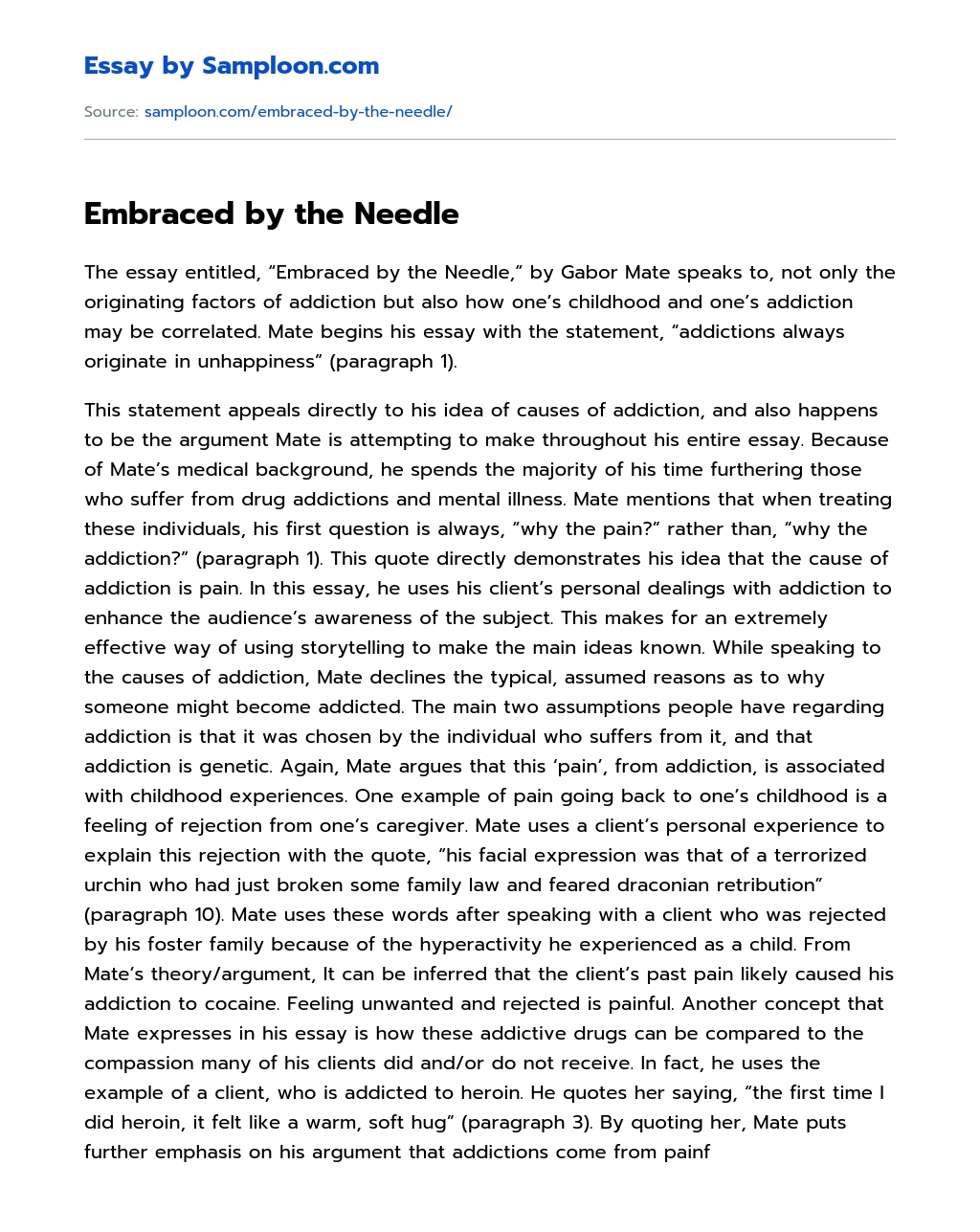 Embraced by the Needle Summary essay