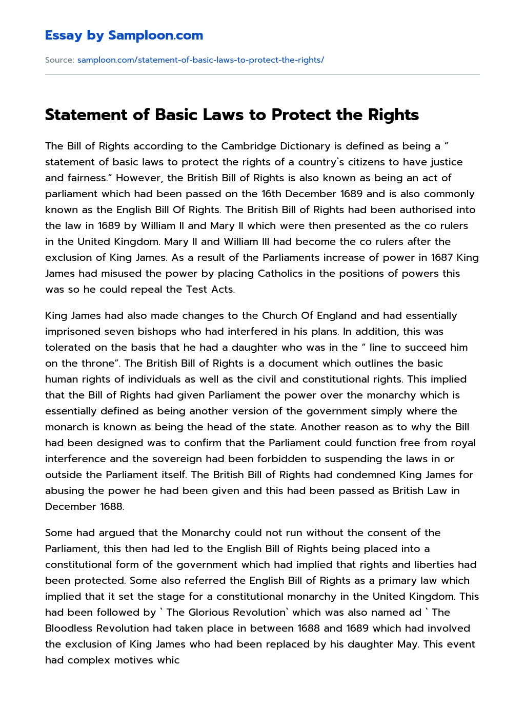 Statement of Basic Laws to Protect the Rights essay