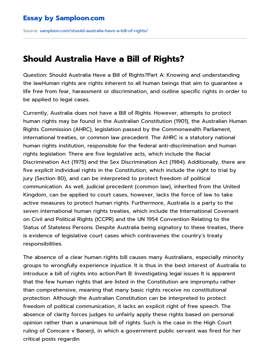 Should Australia Have a Bill of Rights? essay