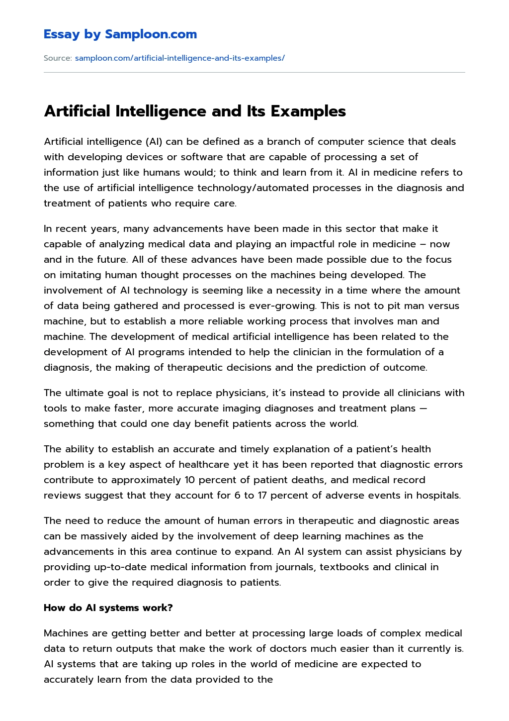 Artificial Intelligence and Its Examples essay
