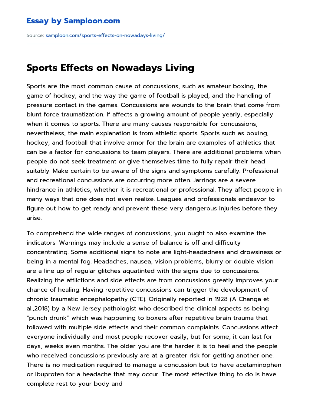 Sports Effects on Nowadays Living essay