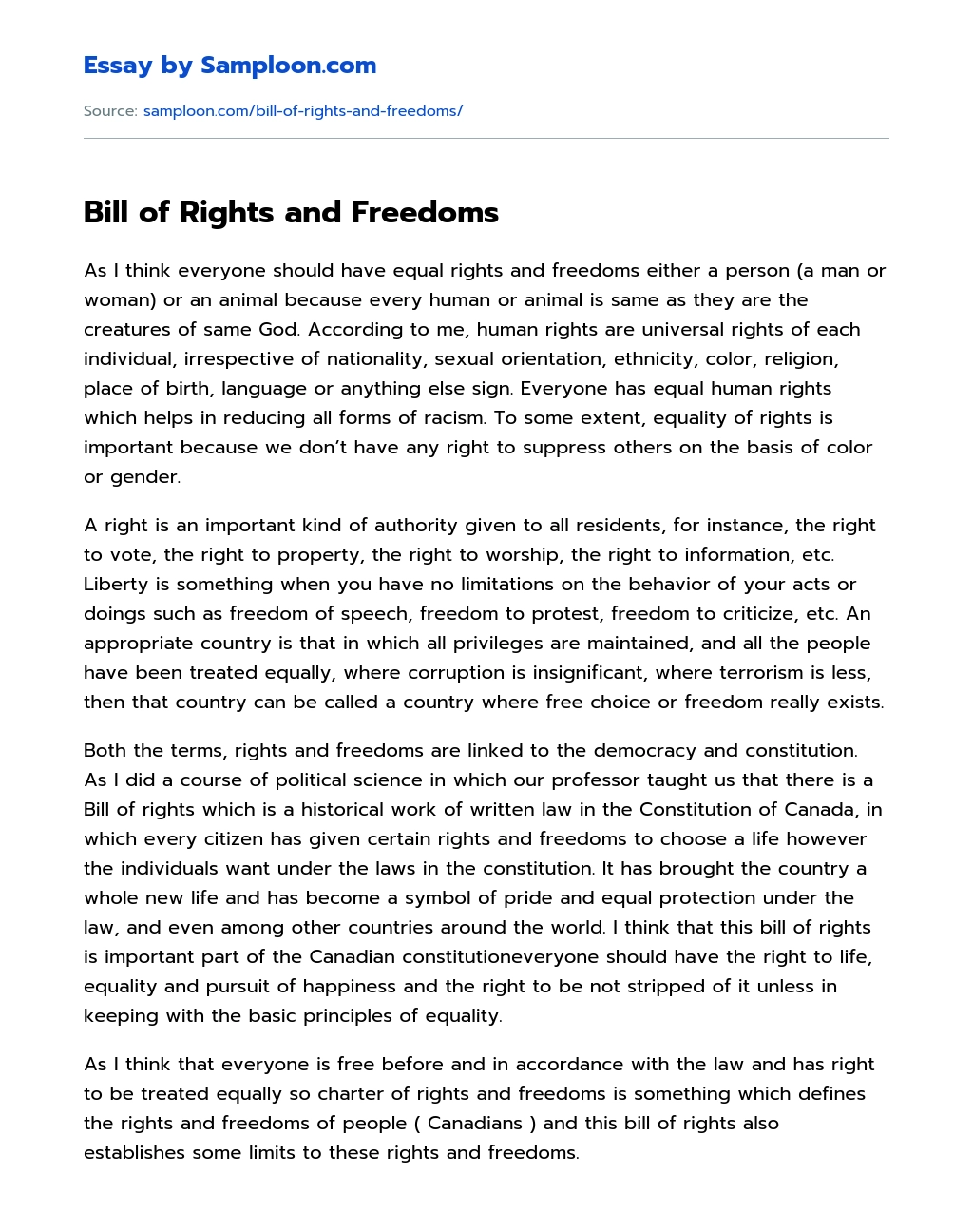 Bill of Rights and Freedoms essay
