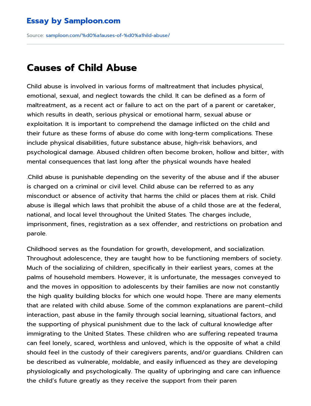 Causes of Child Abuse essay