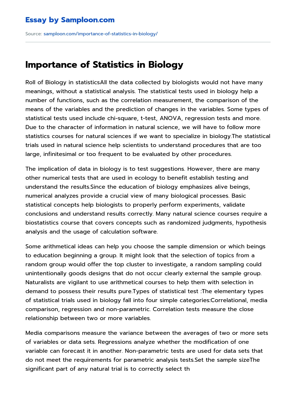 Important Role of Statistics in Biology Analytical Essay essay
