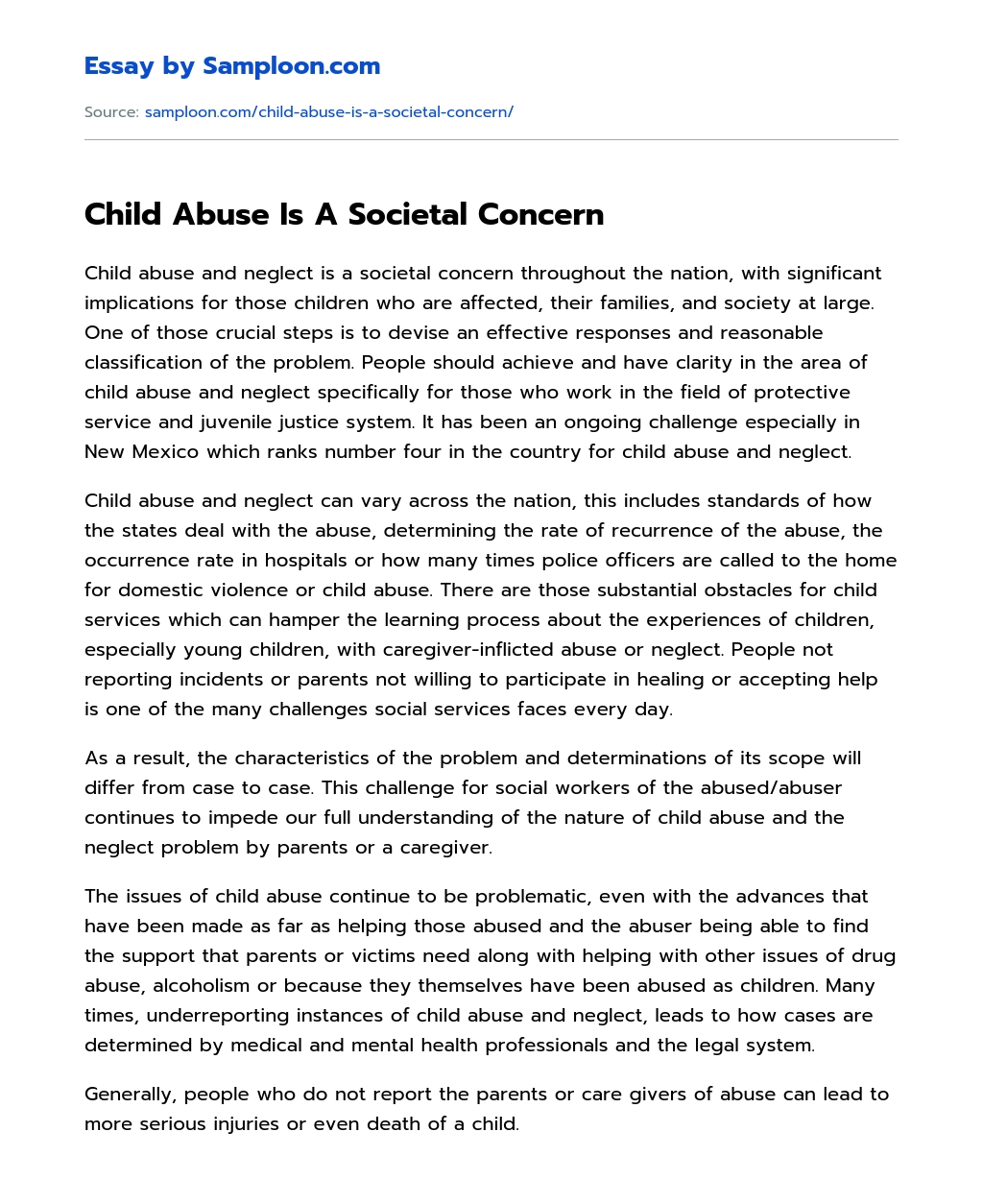 Child Abuse Is A Societal Concern essay