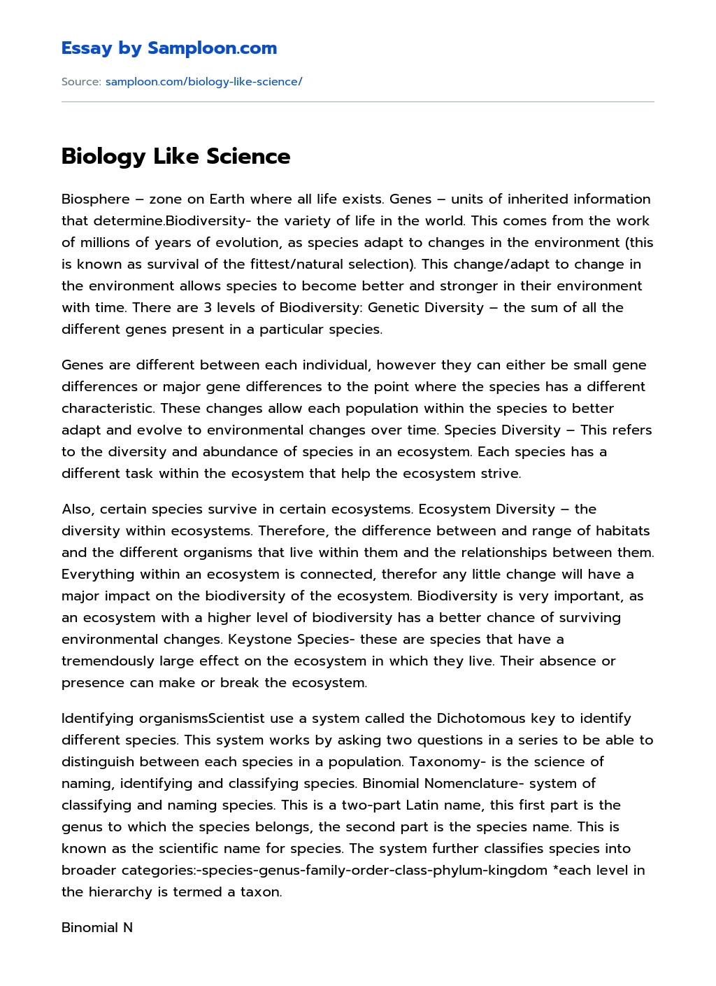 Biology Like Science essay
