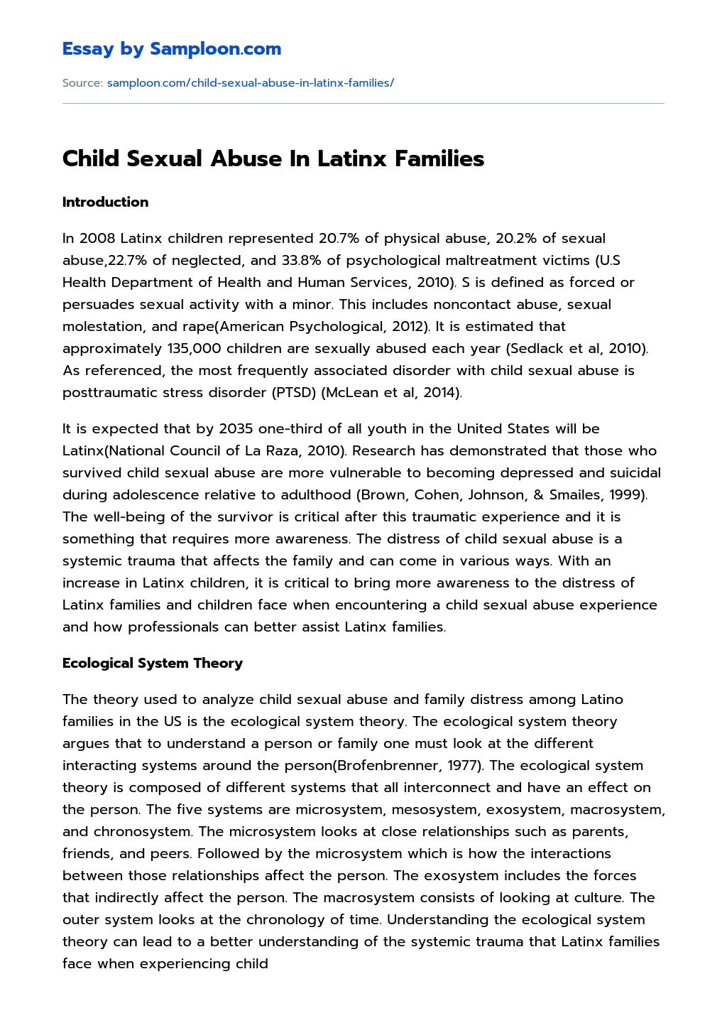 Child Sexual Abuse In Latinx Families essay