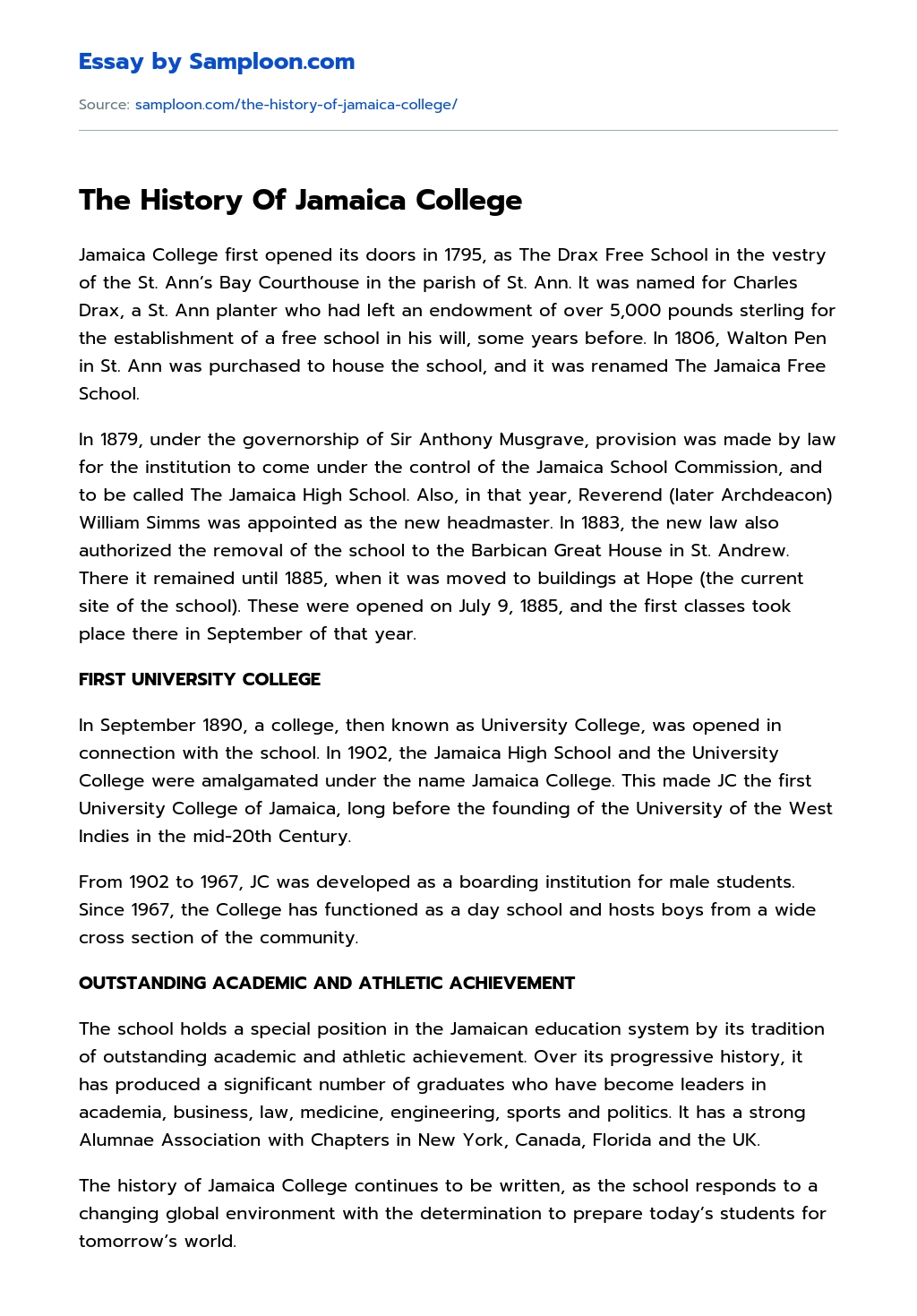 The History Of Jamaica College essay