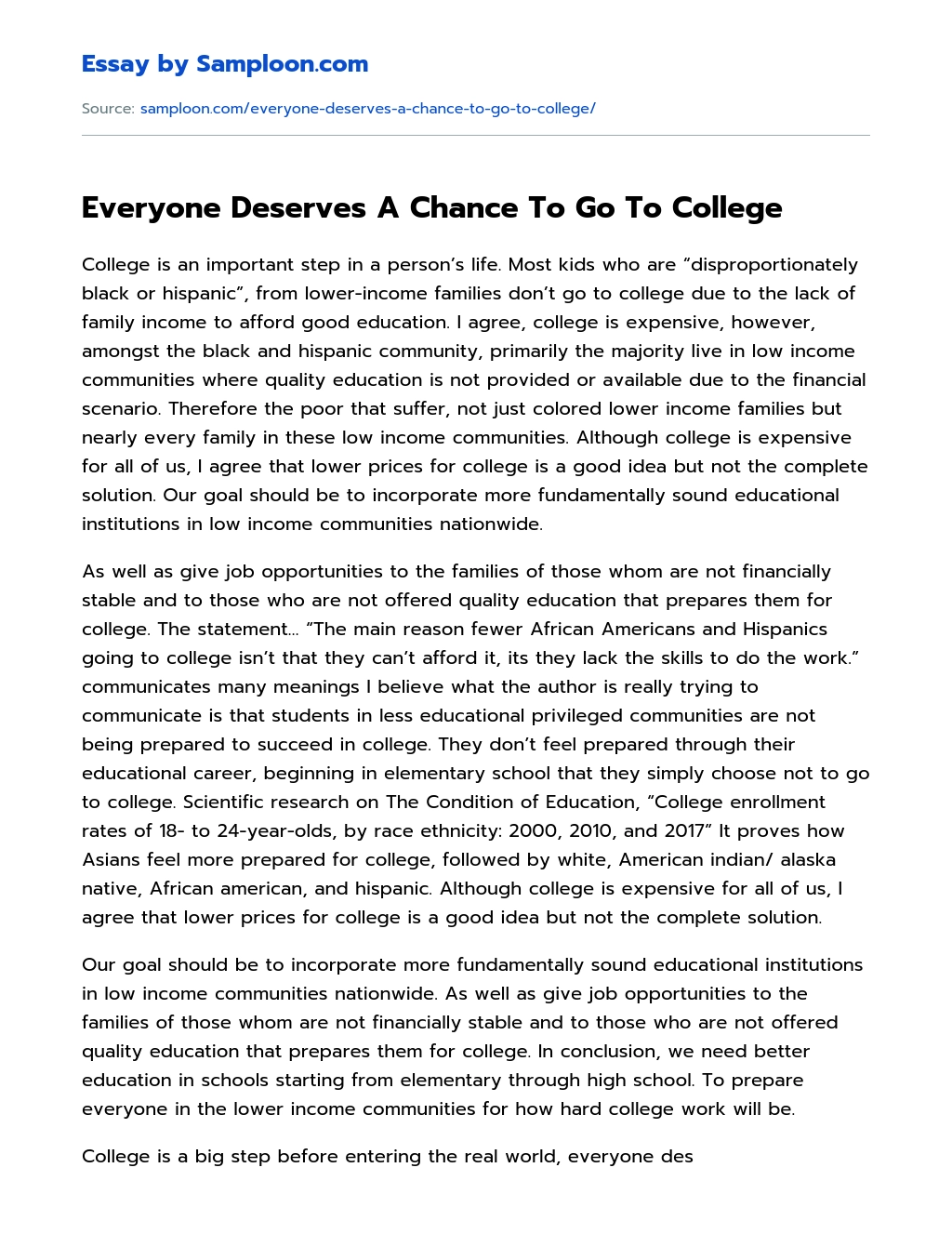 Everyone Deserves A Chance To Go To College essay
