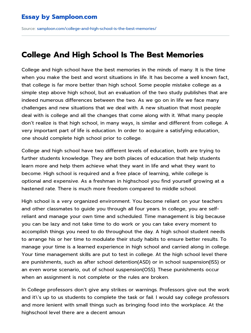 College And High School Is The Best Memories essay