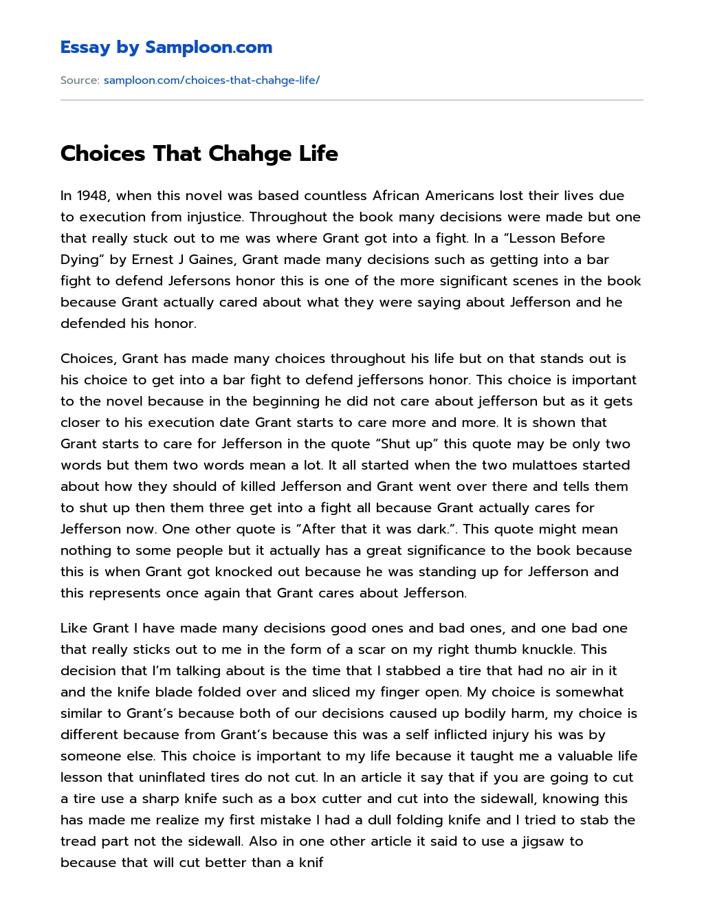Choices That Chahge Life essay