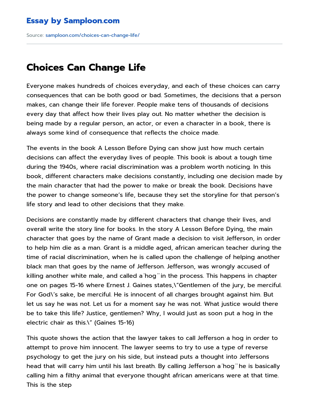 Choices Can Change Life Expository essay